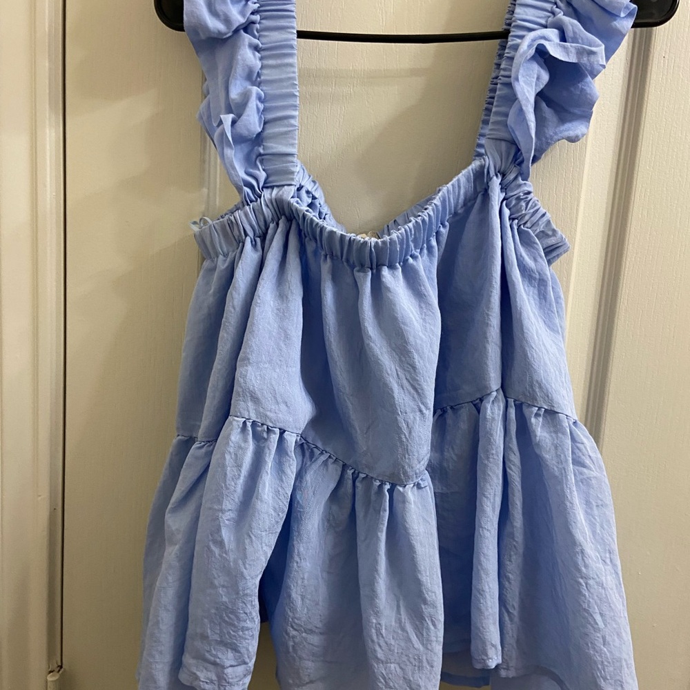 Altar'd State Blue Ruffled Smocked Tank Top